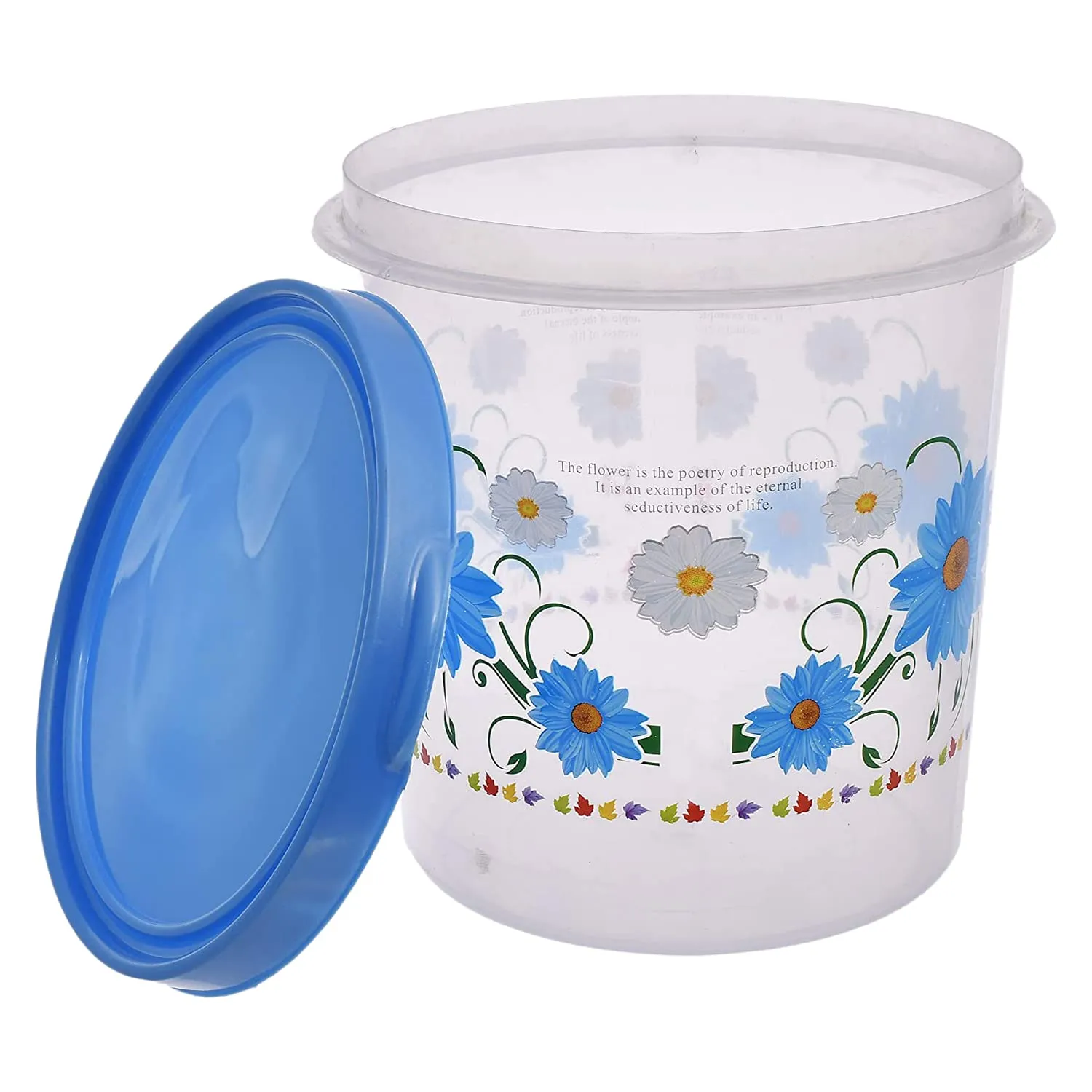 Kuber Industries Storage Container|Durable Plastic Floral Design BPA Free Food Kitchen Organizer With Lid|Food Utility Jar, 7 Ltr, Pack of 3 (Blue)