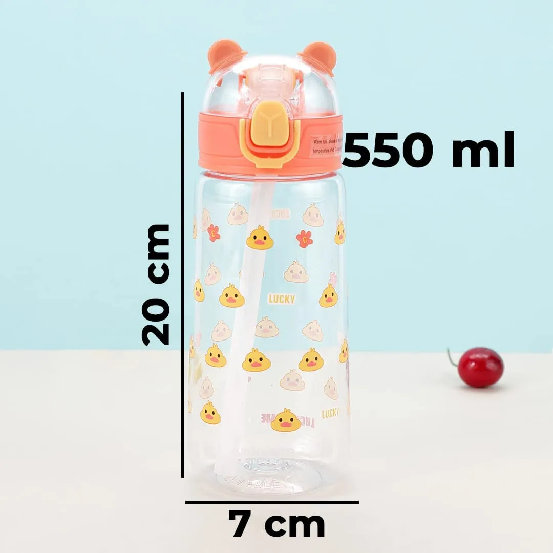 Kuber Industries Water Bottle for Kids | Printed Designs for Kids | Plastic Sipper Bottle for Kids | Food Grade Plastic|One Click Open Flip Lid | Transparent, Leak Proof, BPA Free | 550 ml (Pack Of 4)