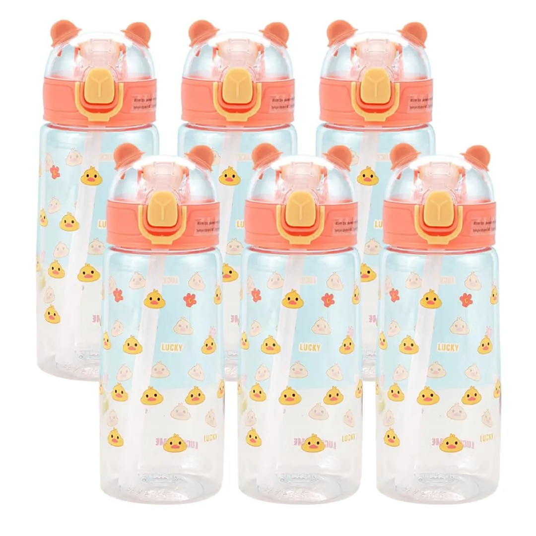 Kuber Industries Water Bottle for Kids | Printed Designs for Kids | Plastic Sipper Bottle for Kids|Food Grade Plastic | One Click Open Flip Lid | Transparent, Leak Proof, BPA Free | 550 ml (Pack Of 3)