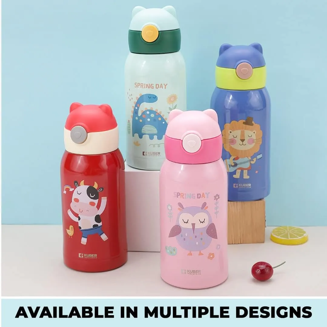 Kuber Industries Water Bottle for Kids|Stainless Steel Flask with Straw, Cup & Fabric Cover|Sipper Bottle for Kids|Food Grade Plastic Lid|Broad Fabric Strap|Leak Proof, BPA Free|500 ml (Pack Of 6)