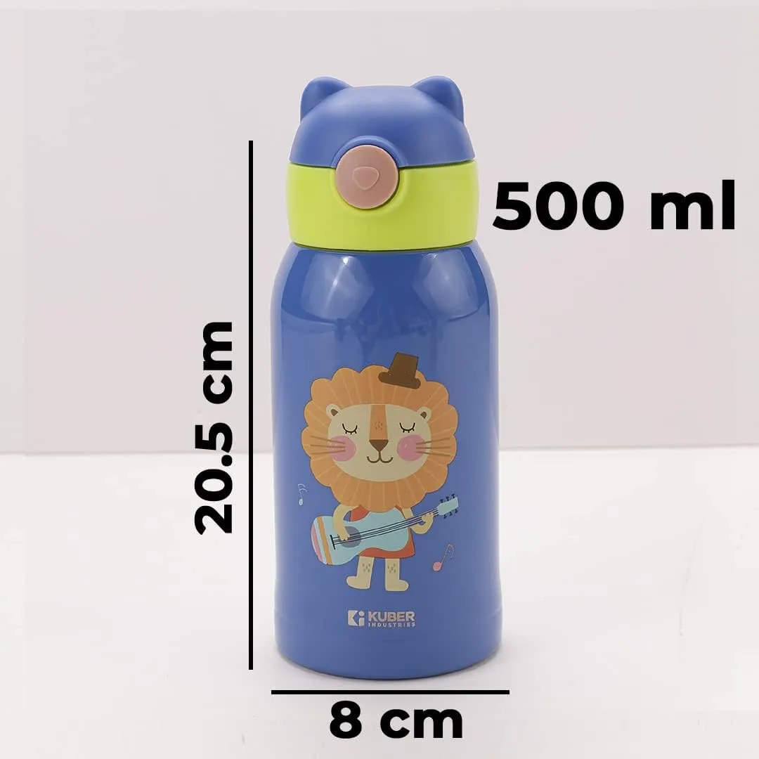 Kuber Industries Water Bottle for Kids|Stainless Steel Flask with Straw, Cup & Fabric Cover|Sipper Bottle for Kids|Food Grade Plastic Lid|Broad Fabric Strap|Leak Proof, BPA Free|500 ml (Pack Of 6)