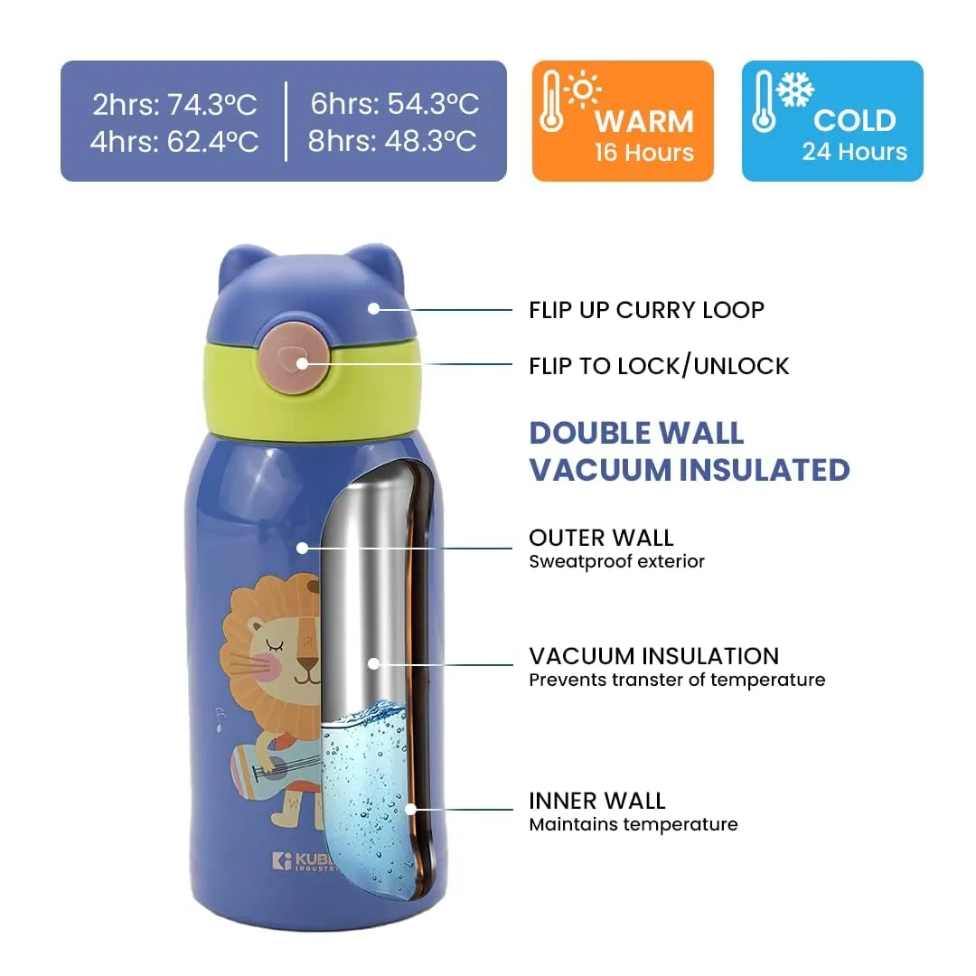 Kuber Industries Water Bottle for Kids|Stainless Steel Flask with Straw, Cup & Fabric Cover|Sipper Bottle for Kids|Food Grade Plastic Lid|Broad Fabric Strap|Leak Proof, BPA Free|500 ml (Pack Of 6)