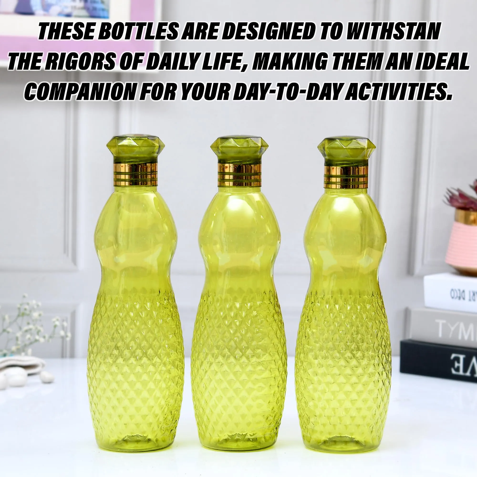 Kuber Industries Water Bottle | Plastic Water Bottle for Fridge | Water Bottle for Kitchen | Ideal for Restaurant | Water Bottle for Refrigerator | Dolphine Bottle | 1 LTR | Pack of 3 | Green