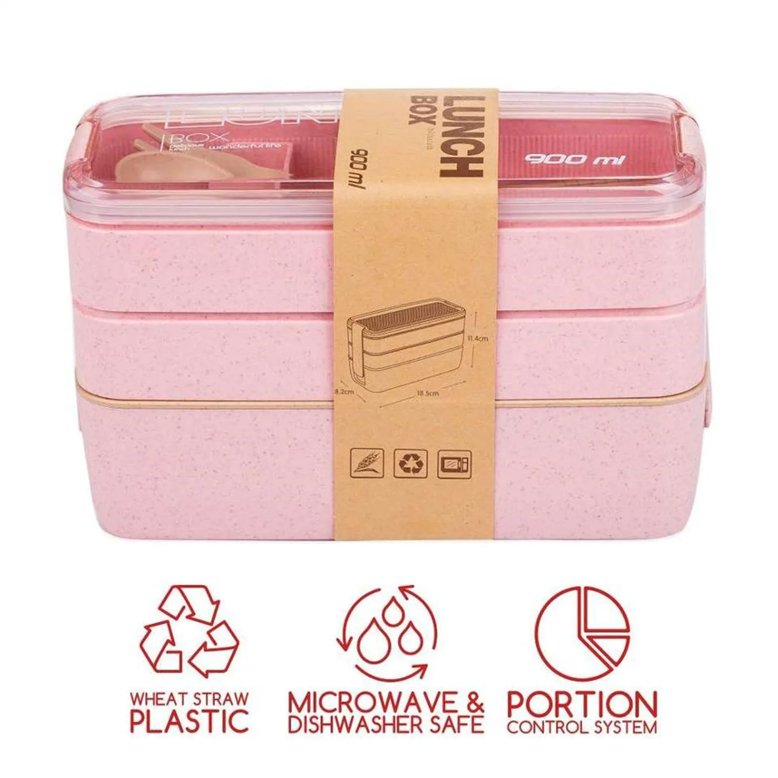 Leakproof 3-Layer Bento Box 900ml with Utensils