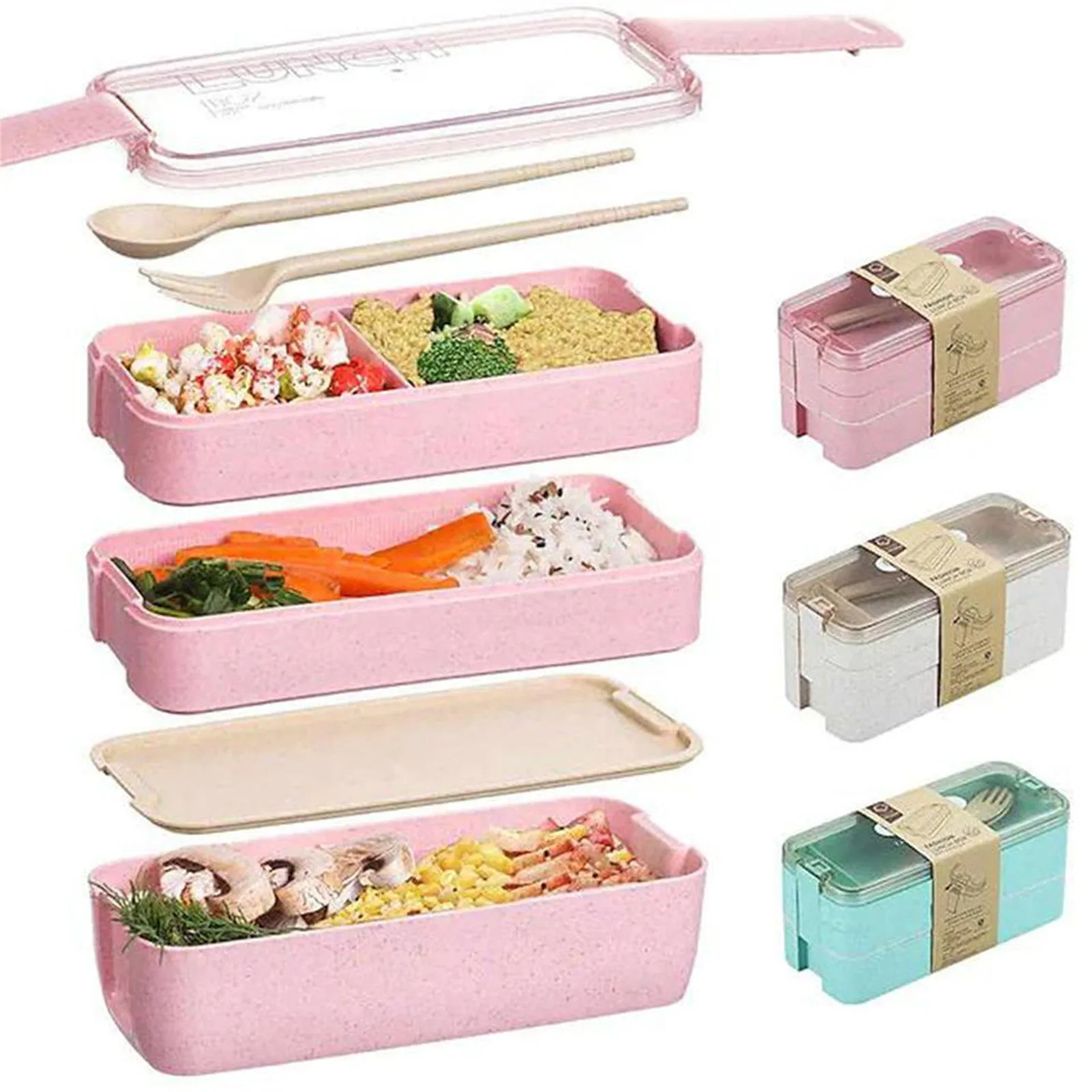 Leakproof 3-Layer Bento Box 900ml with Utensils