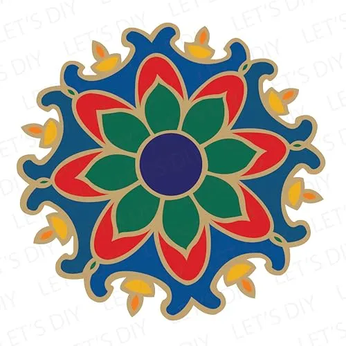 LET'S DIY Reusable Round Shape Rangoli Mats, 11-Inch Rangoli Set for Diwali & Home Decor, Easy-to-Use Traditional Rangoli Stencils, Portable Rangoli Templates