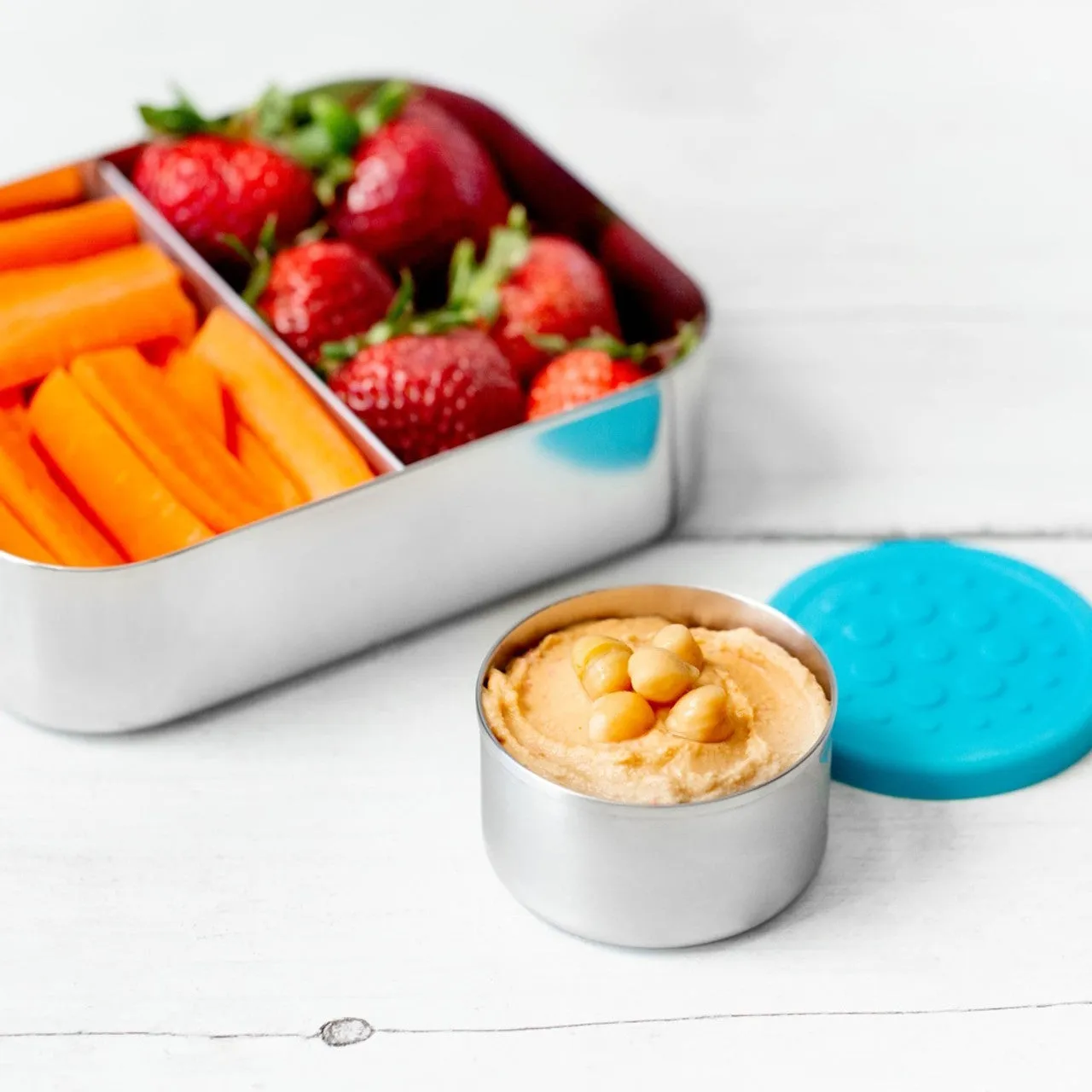 Lunchbots 2.5oz Medium Stainless Steel Dip Containers with Silicone Lids - set of 2 - Assorted Colours