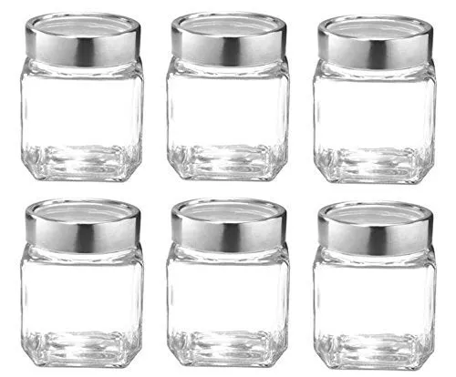 MILTON Swiftron Stainless Steel Tiffin Box Set, 260ml/262mm, Set of 2, Aqua Green & Treo Cube Storage Glass Jar, Set of 6, 310 ml Combo