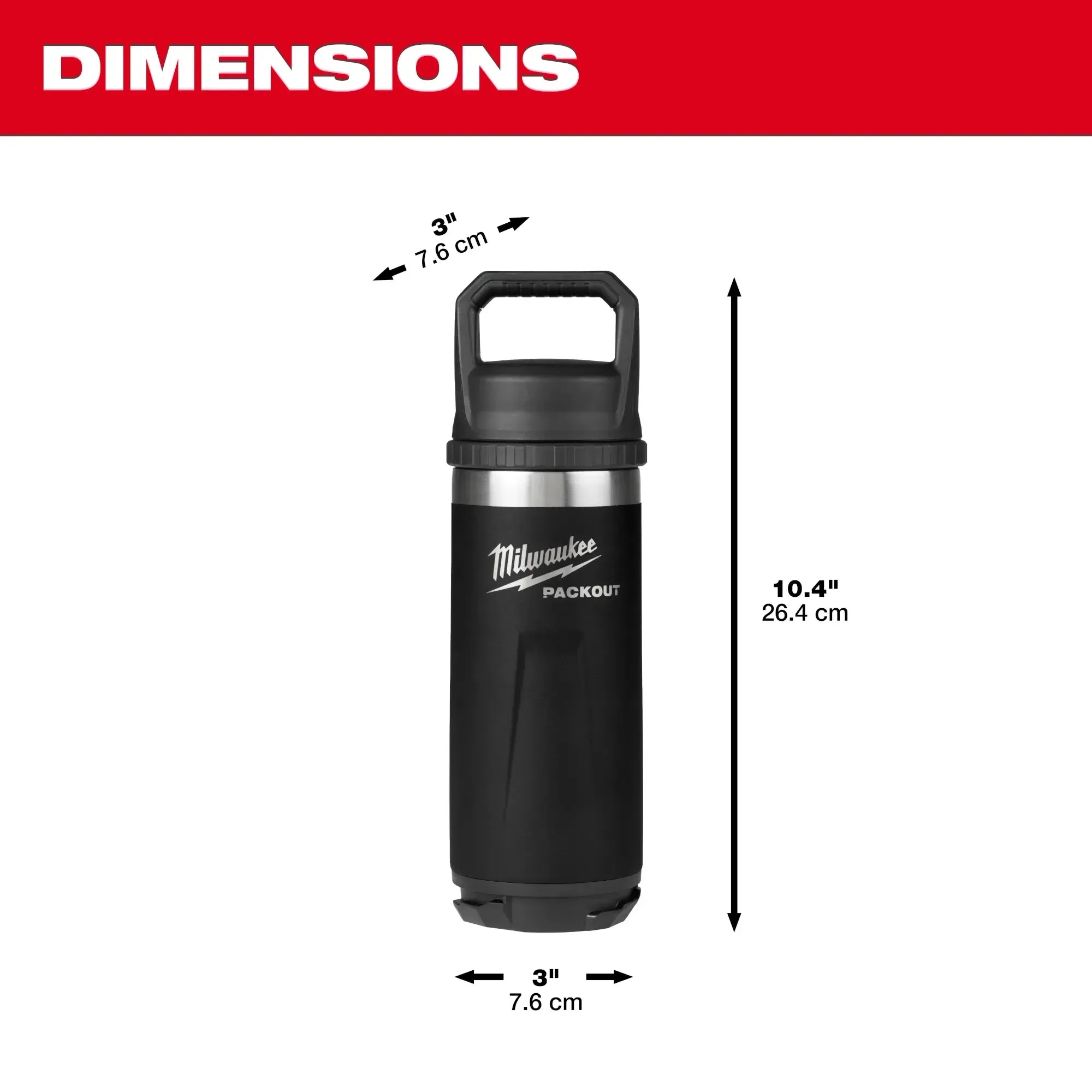 Milwaukee 48-22-8382B PACKOUT™ 18 oz 18/8 Stainless Steel Black Insulated Bottle with Chug Lid