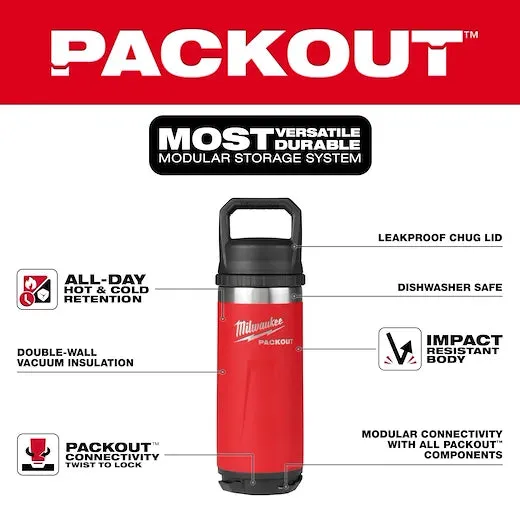 Milwaukee 48-22-8382R PACKOUT™ 18 oz 18/8 Stainless Steel Red Insulated Bottle with Chug Lid