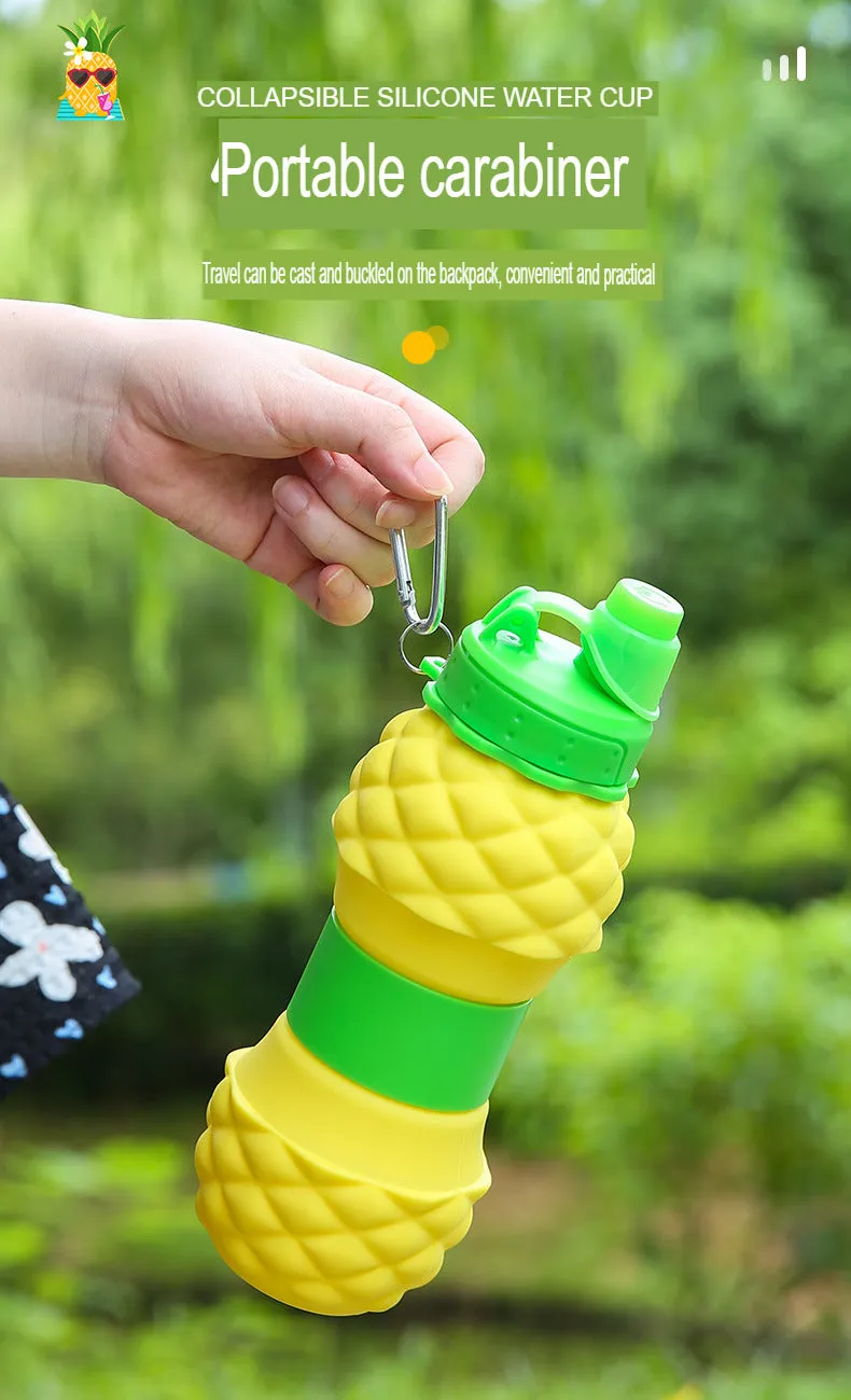 New Platinum Silicone Folding Cup Pineapple Telescopic Water Bottle Children's Outdoor Sports Water Bottle