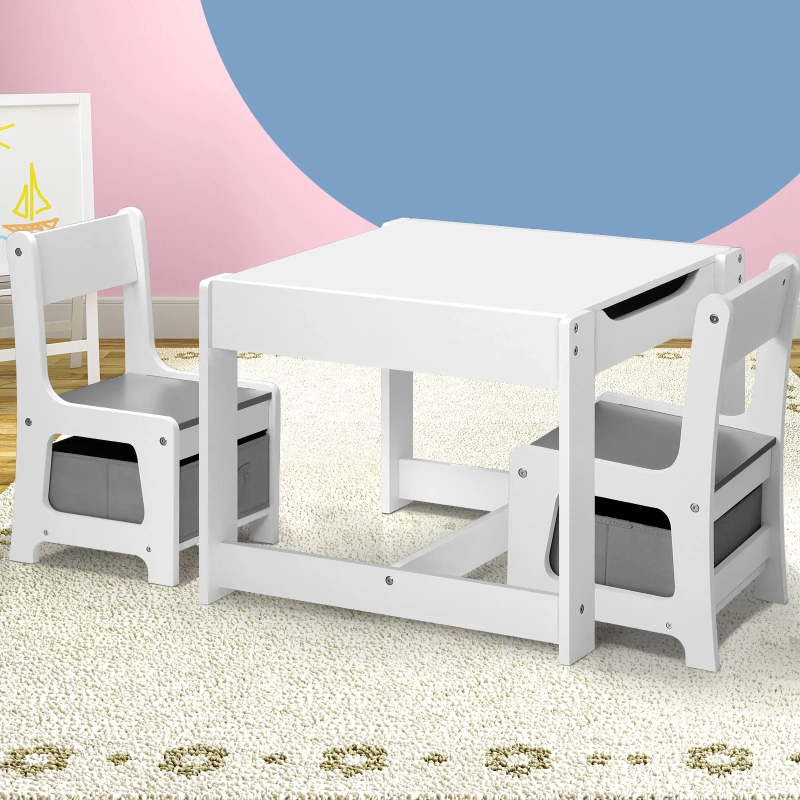 Oikiture Kids Table and Chairs Set Activity Play Study Desk w/ Toys Storage Box