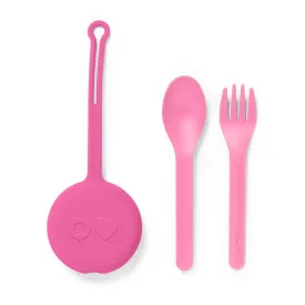 OmiePod Kids Utensils Set with Case ~ Bubble Pink