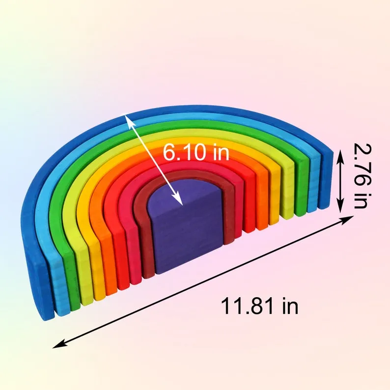 **Pre-order (Ships in 2-3 Weeks)**10 Pcs STAINED Wooden Rainbow Stacking Puzzle Blocks in Sunset Color