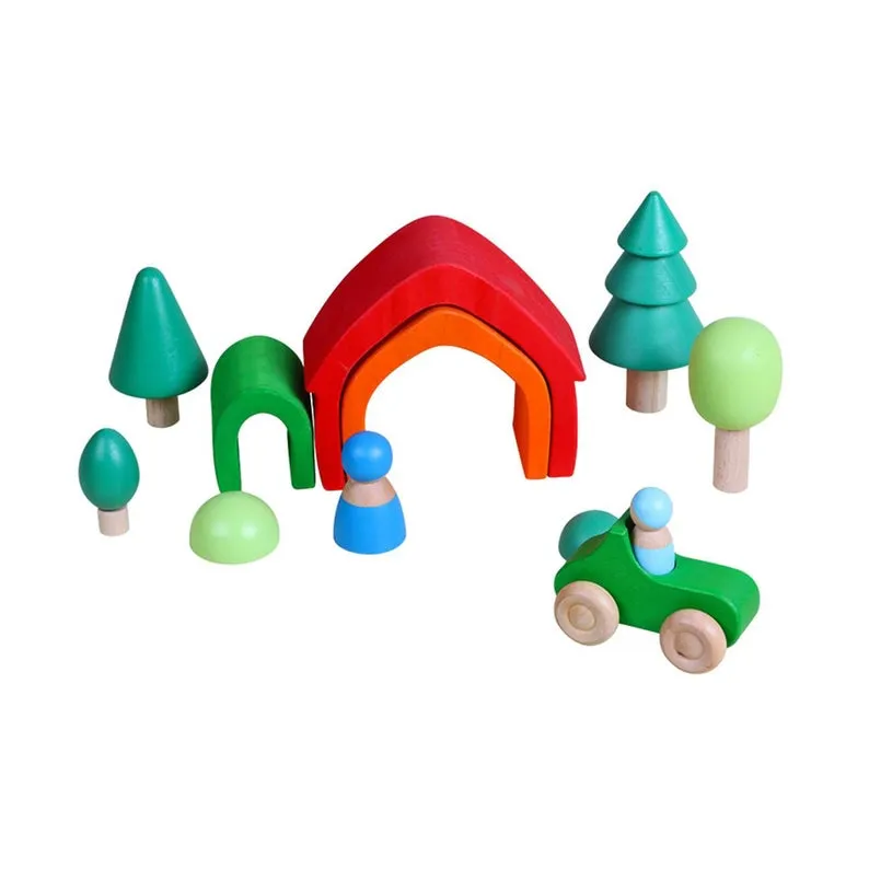 **Pre-order (Ships in 2-3 Weeks)**7 Pcs Colored Wooden Rainbow Cars Set with 3 pcs Peg Dolls