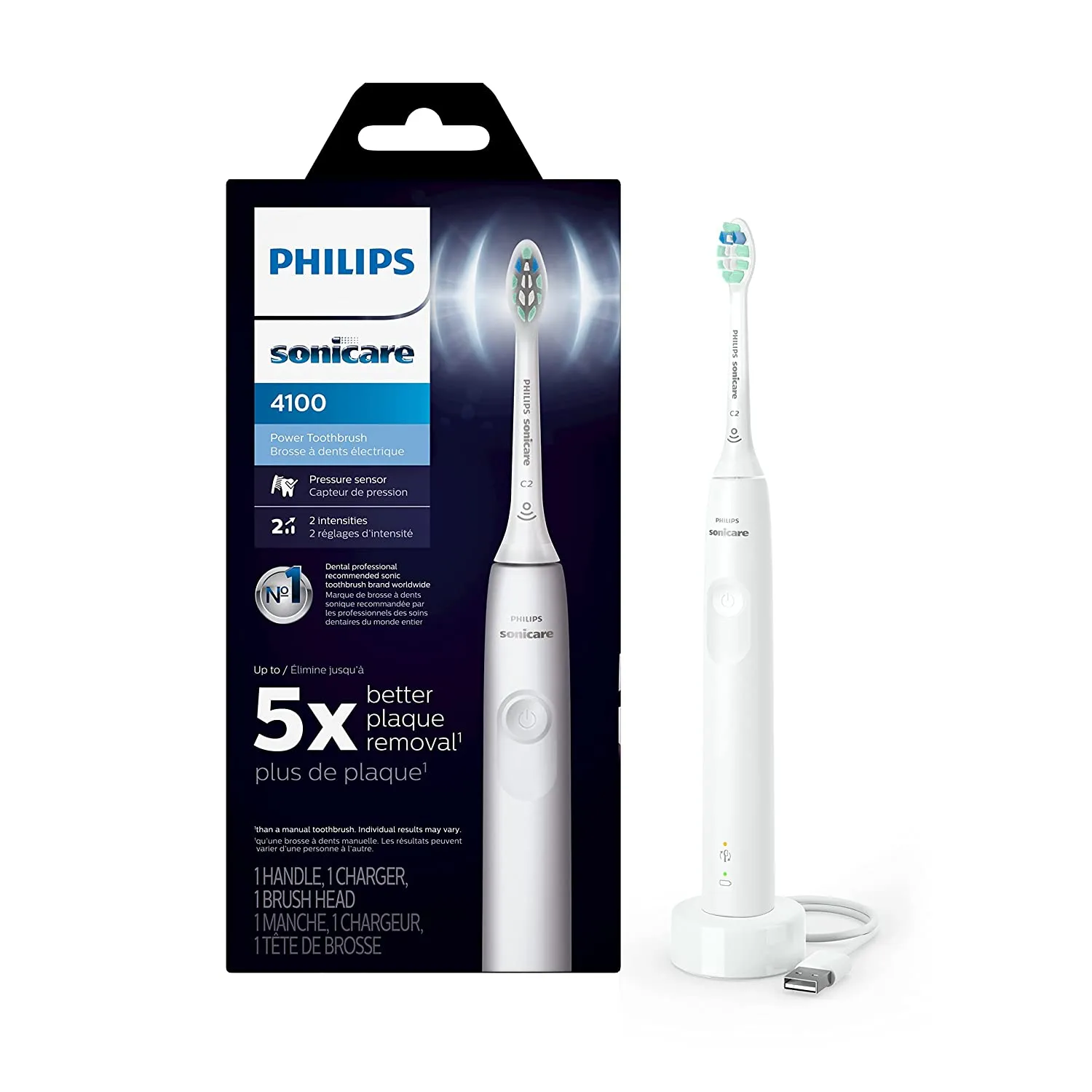 Rechargeable Electric Toothbrush with Pressure Sensor, Long Battery Life