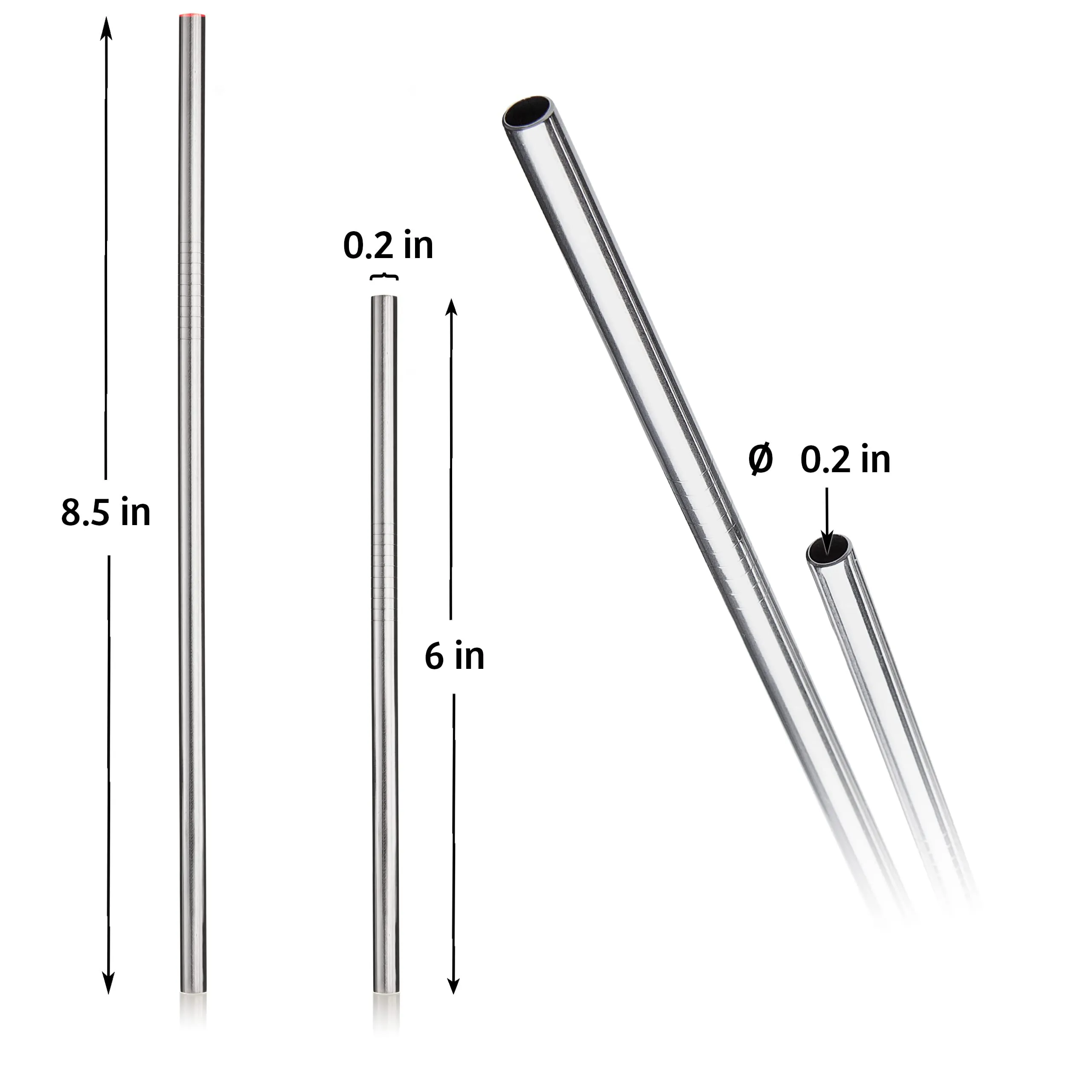 Reusable Straws: 8 Reusable Glass Straws, Straw Cleaning Brush In 2 Sizes