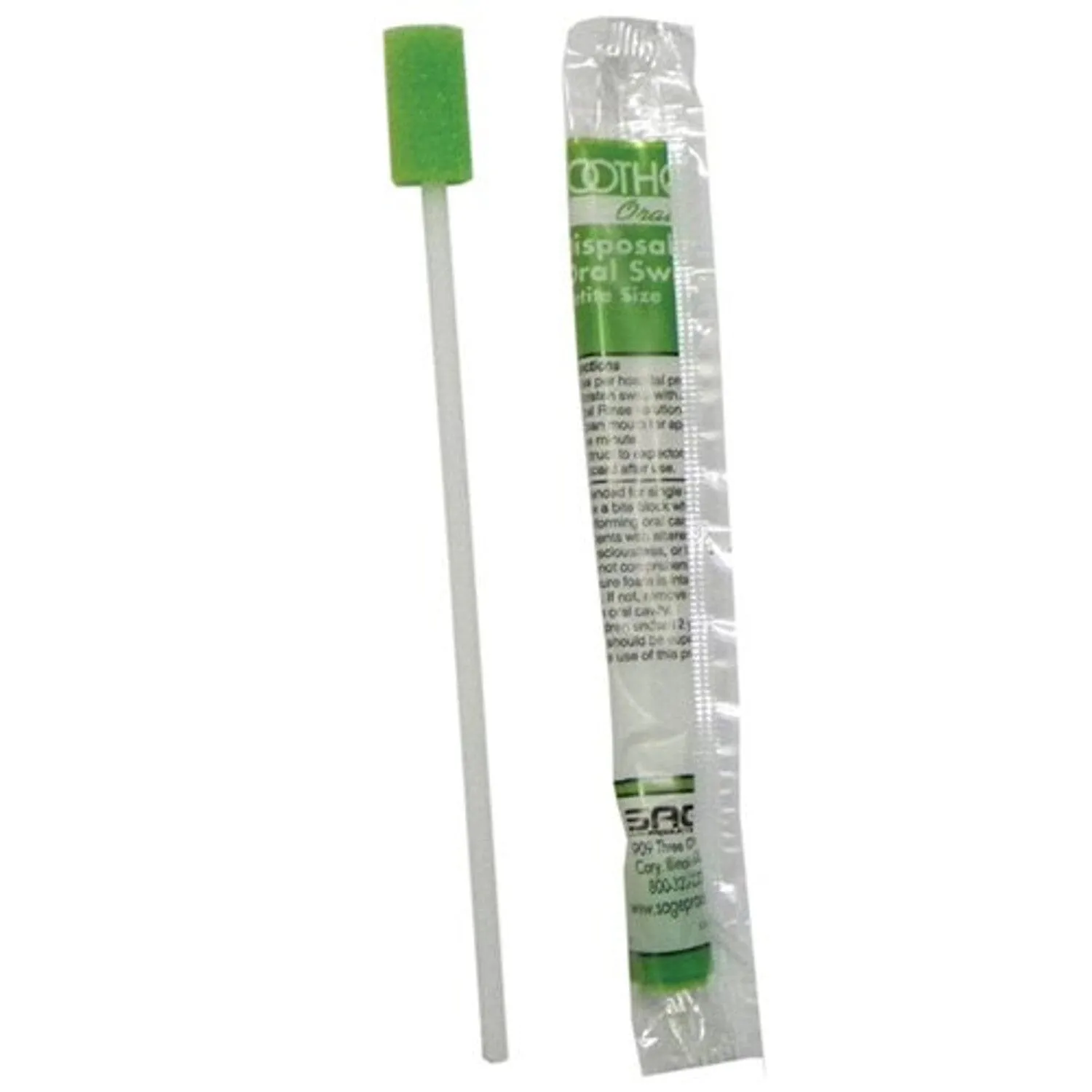 Sage Products Toothette® Plus Untreated Swab 6" L, Green, Plastic and Foam