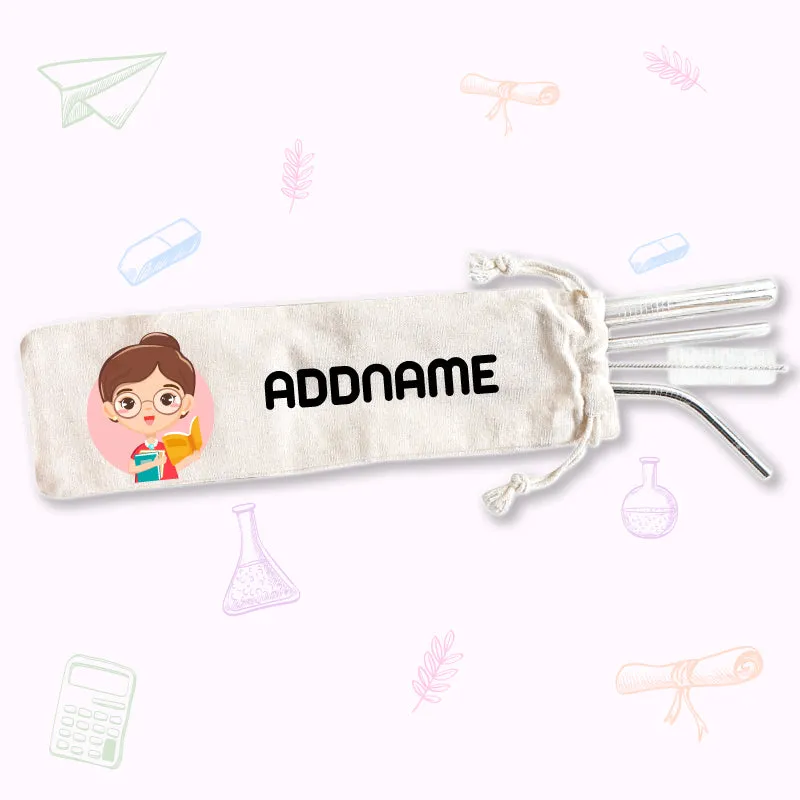 Teacher Characters Eco-friendly Reusable Straw Set [FREE Custom Add Name]