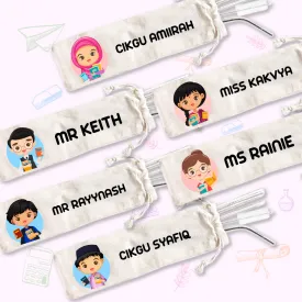 Teacher Characters Eco-friendly Reusable Straw Set [FREE Custom Add Name]