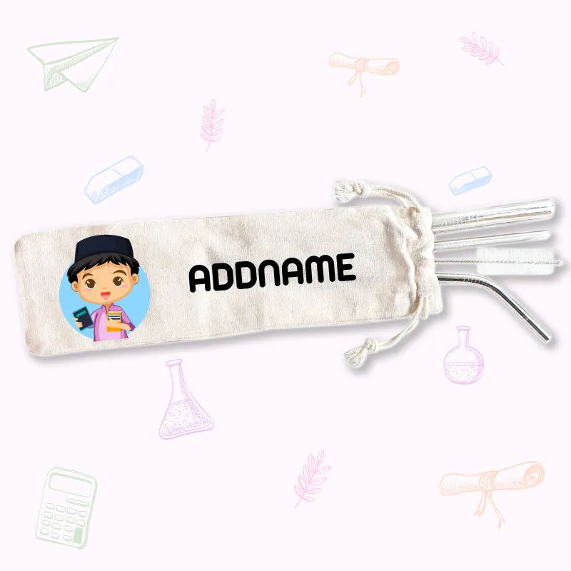 Teacher Characters Eco-friendly Reusable Straw Set [FREE Custom Add Name]