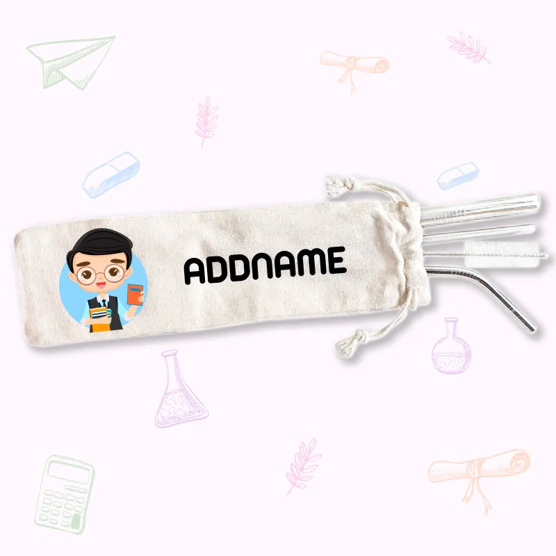 Teacher Characters Eco-friendly Reusable Straw Set [FREE Custom Add Name]