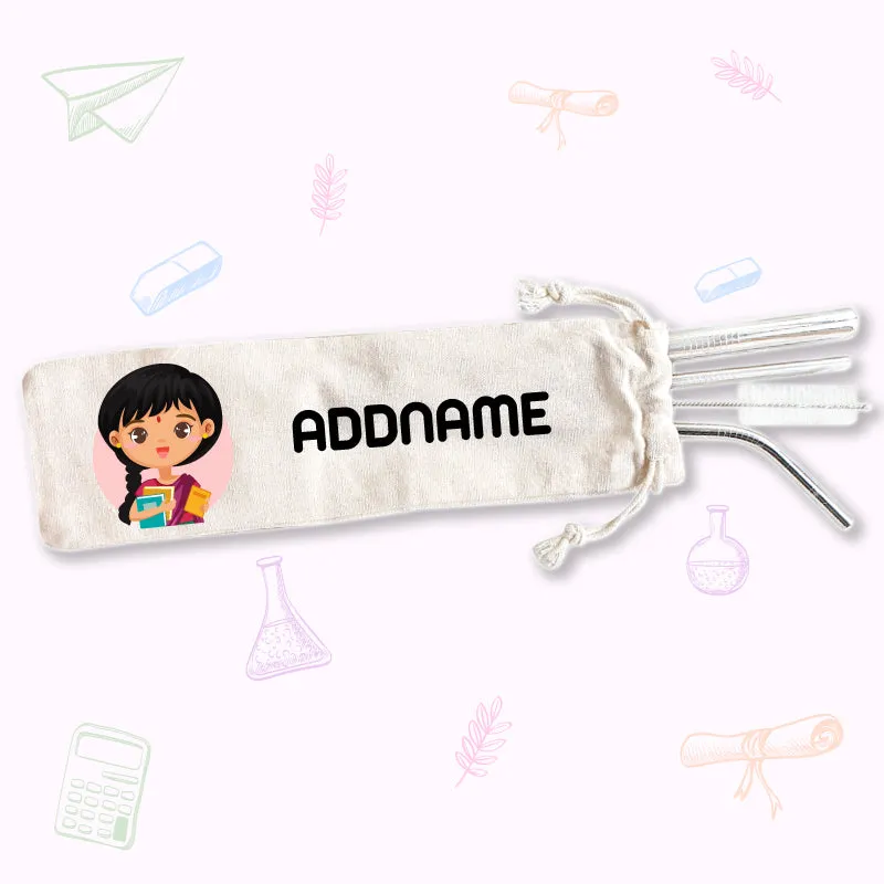 Teacher Characters Eco-friendly Reusable Straw Set [FREE Custom Add Name]