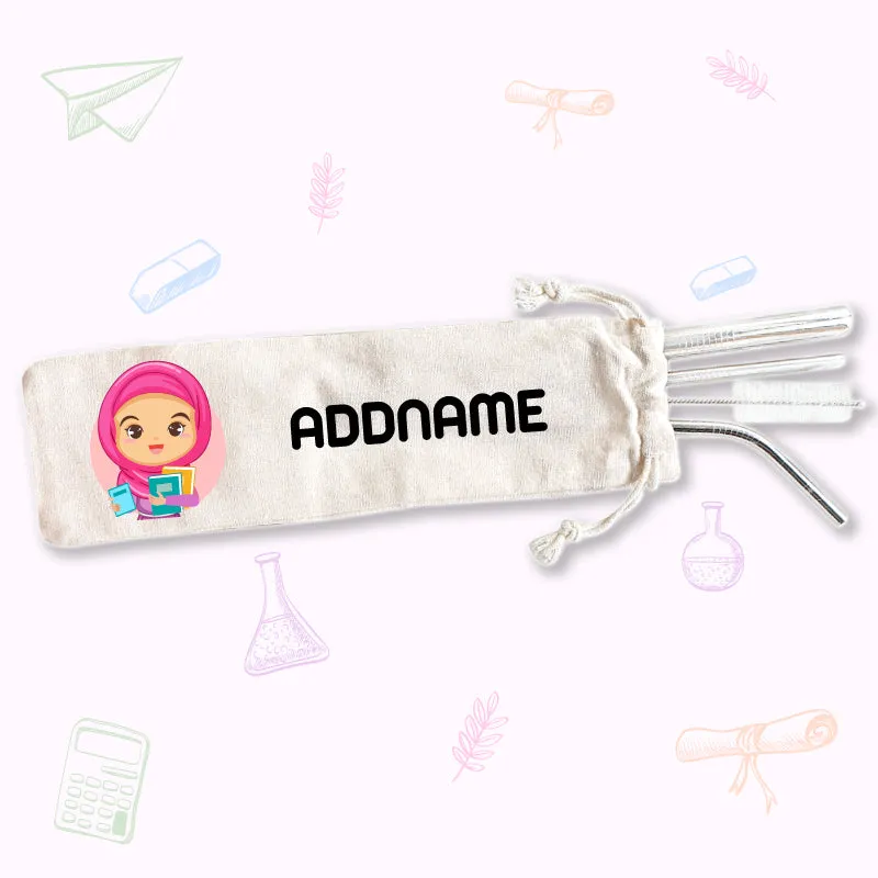 Teacher Characters Eco-friendly Reusable Straw Set [FREE Custom Add Name]