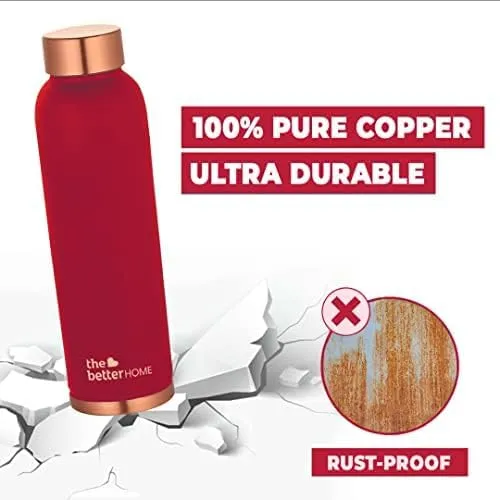 The Better Home 100% Pure Copper Water Bottle 1 Litre, Maroon & Savya Home 6 pcs Big Plate Set