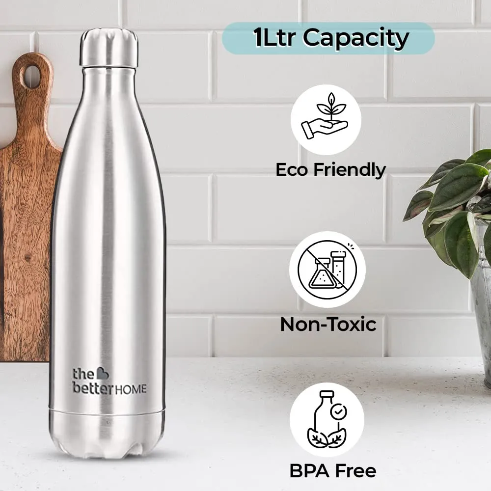 The Better Home 1000 ml Thermosteel Bottle | Doubled Wall 304 Stainless Steel | Stays Hot For 18 Hrs & Cold For 24 Hrs | Rustproof & Leakproof | Insulated Water Bottles for Office, Camping, Travel