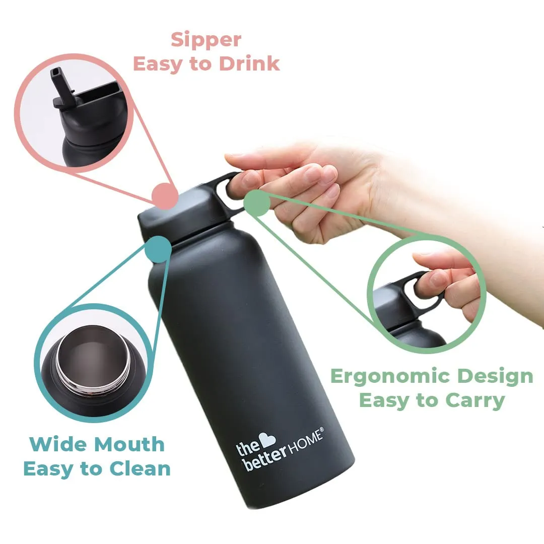 The Better Home 1000 Stainless Steel Insulated Sipper Water Bottle for Adults and Kids 1 Litre (Pack of 2, Green)