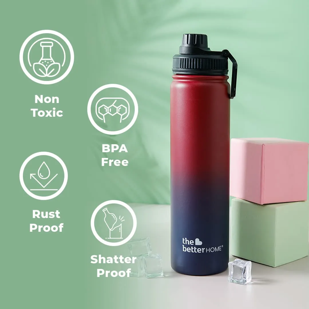 The Better Home 1000 Stainless Steel Insulated Water Bottle with Sipper (710ml) | Thermos Flask Sports Water Bottle | Hot and Cold Steel Water Bottle |Food Grade & BPA Free (Pack of 2, Maroon - Blue)