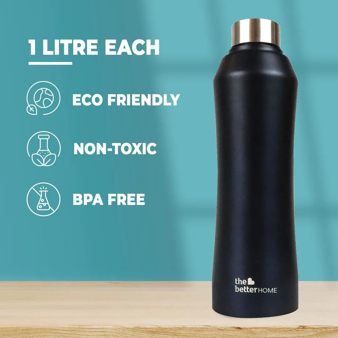 The Better Home 1000 Stainless Steel Water Bottle 1 Litre - Black Pack of 3 | Eco-Friendly, Non-Toxic & BPA Free Water Bottles 1  Litre | Rust-Proof, Lightweight, Leak-Proof & Durable