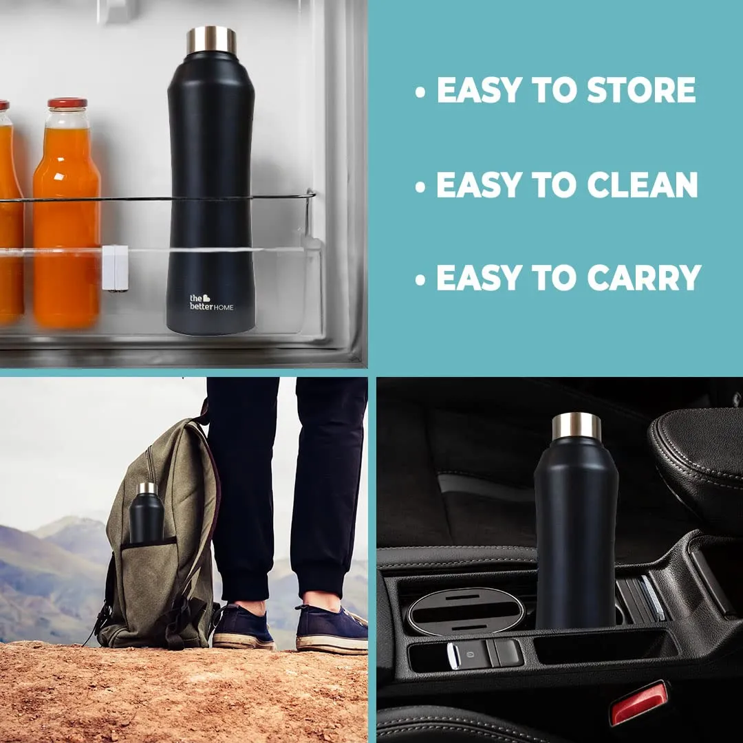 The Better Home 1000 Stainless Steel Water Bottle 1 Litre - Black Pack of 3 | Eco-Friendly, Non-Toxic & BPA Free Water Bottles 1  Litre | Rust-Proof, Lightweight, Leak-Proof & Durable