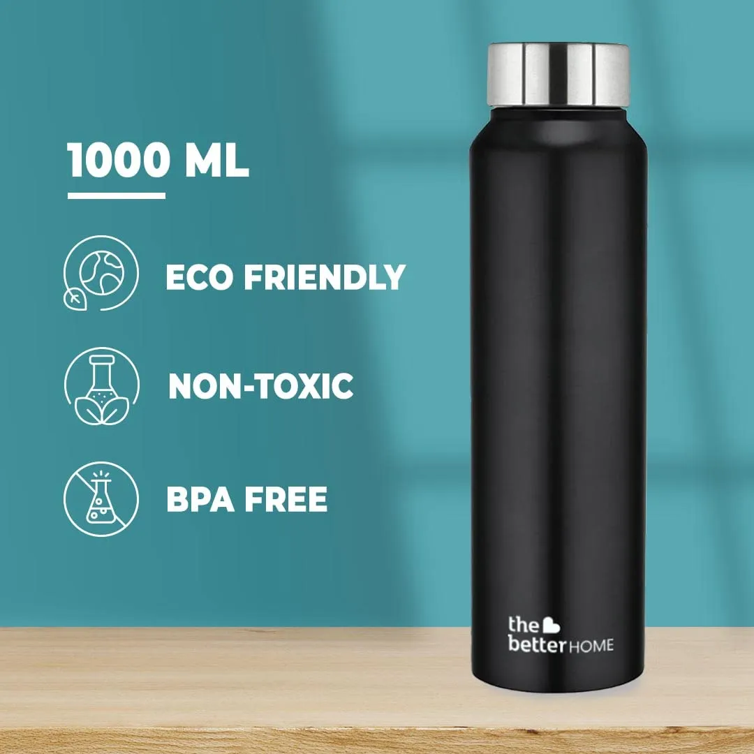 The Better Home 1000 Stainless Steel Water Bottle 1 Litre | Rust-Proof, Lightweight, Leak-Proof & Durable | Eco-Friendly, Non-Toxic & BPA Free Water Bottles 1  Litre | Black (Pack of 10)