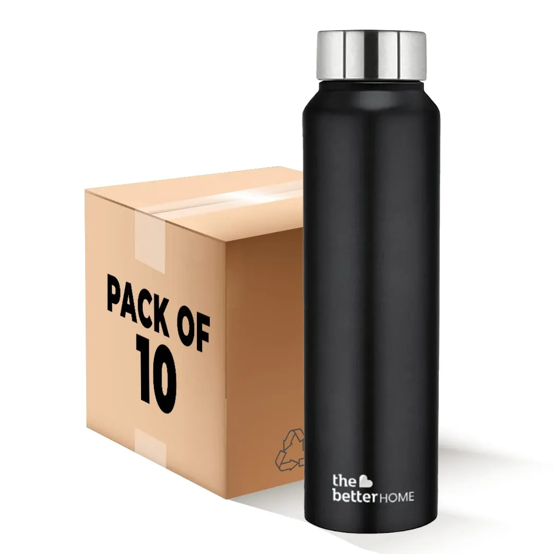 The Better Home 1000 Stainless Steel Water Bottle 1 Litre | Rust-Proof, Lightweight, Leak-Proof & Durable | Eco-Friendly, Non-Toxic & BPA Free Water Bottles 1  Litre | Black (Pack of 10)