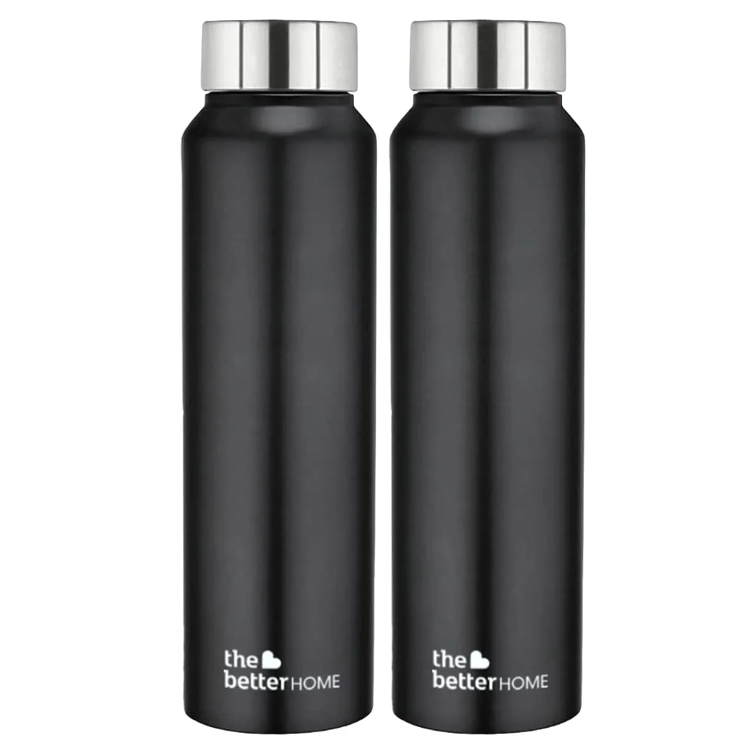 The Better Home 1000 Stainless Steel Water Bottle 1 Litre | Rust-Proof, Lightweight, Leak-Proof & Durable | Eco-Friendly, Non-Toxic & BPA Free Water Bottles 1  Litre | Black (Pack of 2)