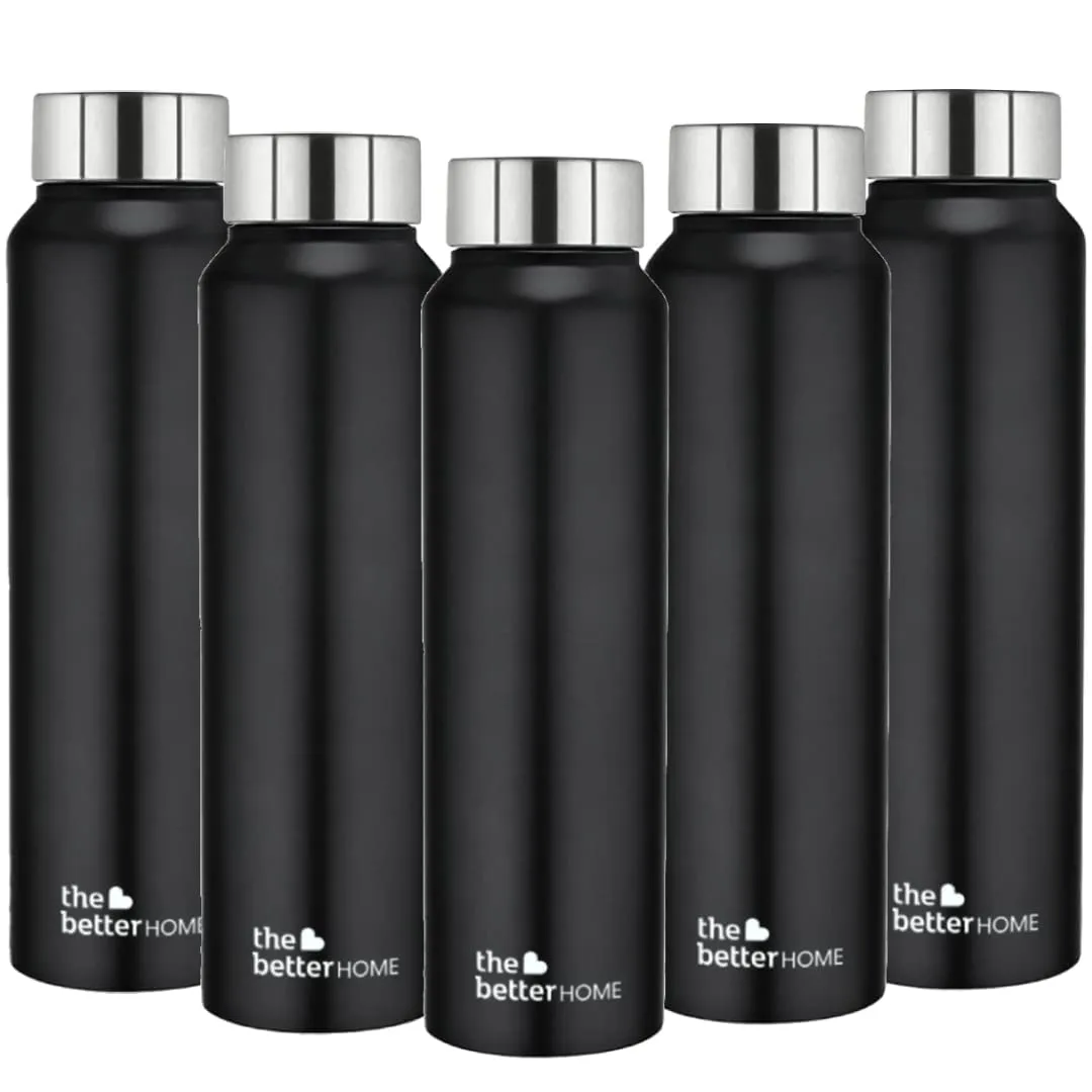 The Better Home 1000 Stainless Steel Water Bottle 1 Litre | Rust-Proof, Lightweight, Leak-Proof & Durable | Eco-Friendly, Non-Toxic & BPA Free Water Bottles 1  Litre | Black (Pack of 5)