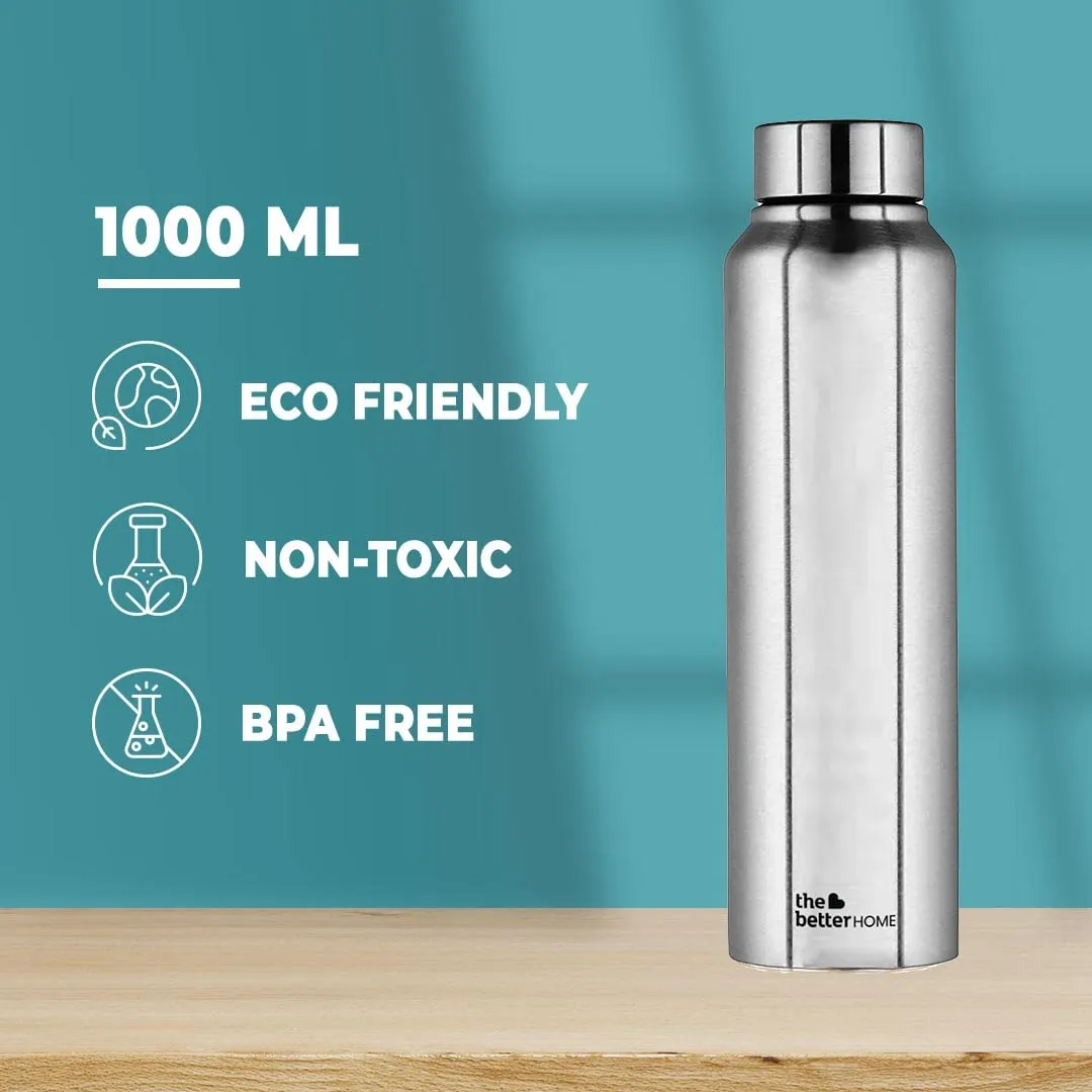 The Better Home 1000 Stainless Steel Water Bottle 1 Litre - Silver (Pack of 10) | Rust-Proof, Lightweight, Leak-Proof & Durable | Eco-Friendly, Non-Toxic & BPA Free Water Bottles 1  Litre