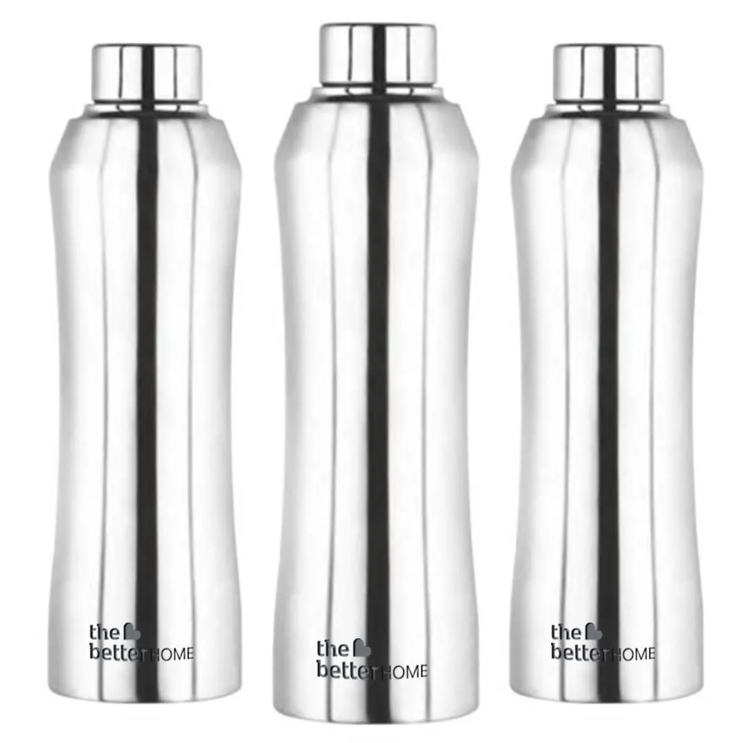 The Better Home 1000 Stainless Steel Water Bottle 1 Litre - Silver Pack of 3 | Eco-Friendly, Non-Toxic & BPA Free Water Bottles 1  Litre | Rust-Proof, Lightweight, Leak-Proof & Durable