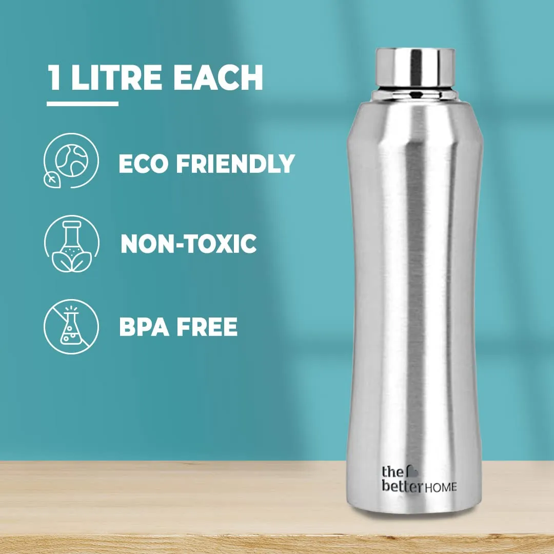 The Better Home 1000 Stainless Steel Water Bottle 1 Litre - Silver Pack of 3 | Eco-Friendly, Non-Toxic & BPA Free Water Bottles 1  Litre | Rust-Proof, Lightweight, Leak-Proof & Durable