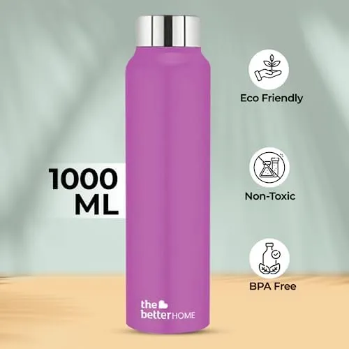 The Better Home 304 Stainless Steel Water Bottle 1 Litre | Water Bottle For Office Home | Water Bottle Steel | Steel Water Bottle For Kids School | Office Water Bottle For Women Men (Purple - 2 Pcs)