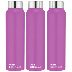 The Better Home 304 Stainless Steel Water Bottle 1 Litre | Water Bottle For Office Home | Water Bottle Steel | Steel Water Bottle For Kids School | Office Water Bottle For Women Men (Purple - 3 Pcs)