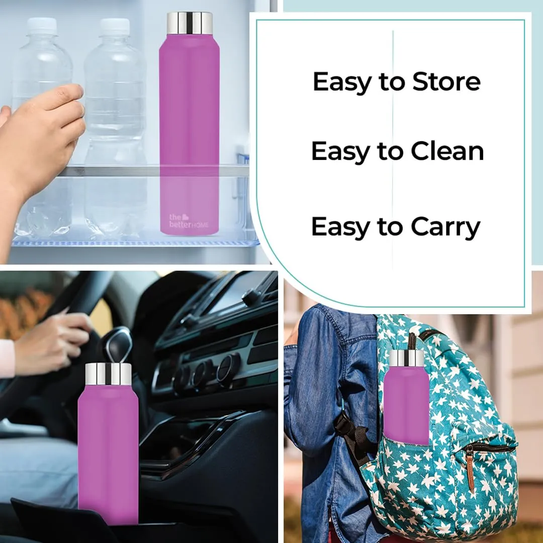 The Better Home 304 Stainless Steel Water Bottle 1 Litre | Water Bottle For Office Home | Water Bottle Steel | Steel Water Bottle For Kids School | Office Water Bottle For Women Men (Purple - 3 Pcs)