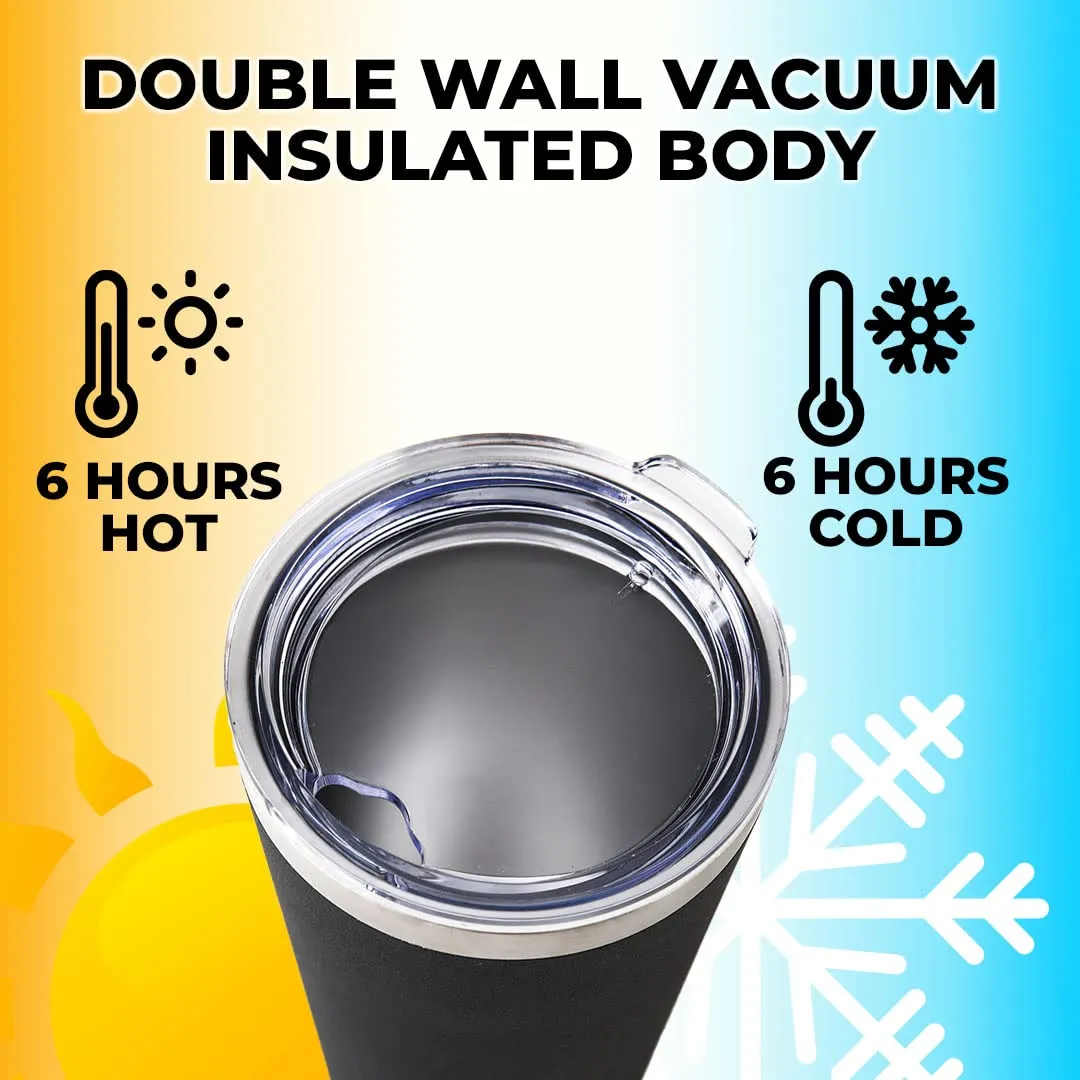 The Better Home 450 ml Insulated Coffee Cup Tumbler with Transparent Lid & Straw | Double Walled 304 Stainless Steel | Leakproof | 6 hrs hot & cold | Perfect For Travel, Home & Office | Black