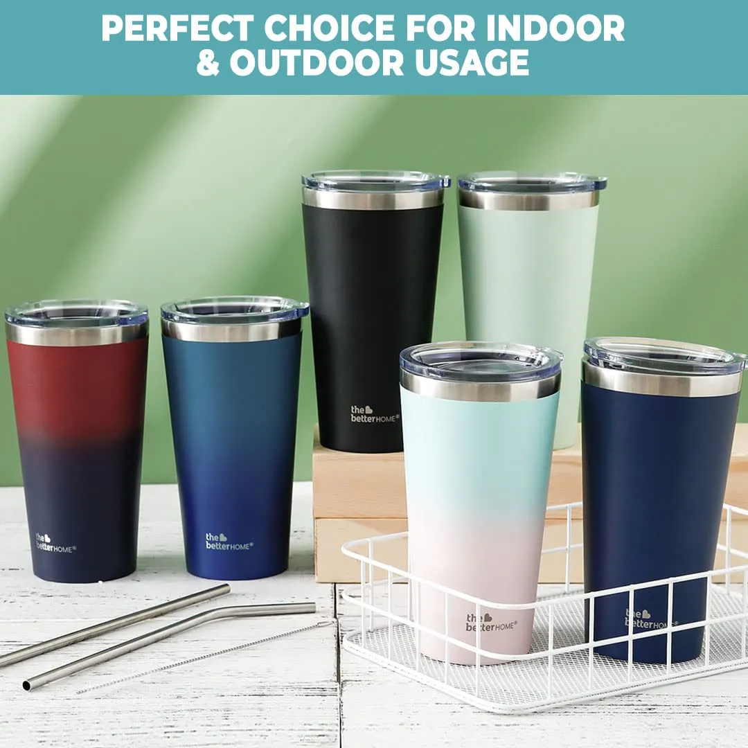 The Better Home 450 ml Insulated Coffee Cup Tumbler with Transparent Lid & Straw | Double Walled 304 Stainless Steel | Leakproof | 6 hrs hot & cold | Perfect For Travel, Home & Office | Black