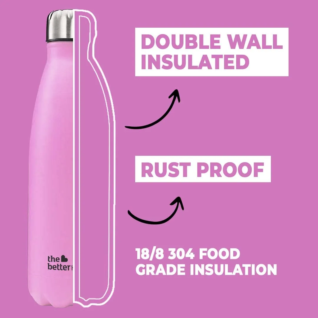 The Better Home 500 ml Thermosteel Bottle | Doubled Wall 304 Stainless Steel | Stays Hot For 18 Hrs & Cold For 24 Hrs | Rustproof & Leakproof | Insulated Water Bottles for Office, Travel | Pink