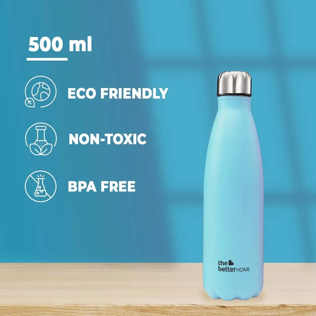 The Better Home 500 Stainless Steel Insulated Water Bottle 500ml | Thermos Flask 500ml | Hot and Cold Steel Water Bottle 500ml (Pack of 2, Blue)