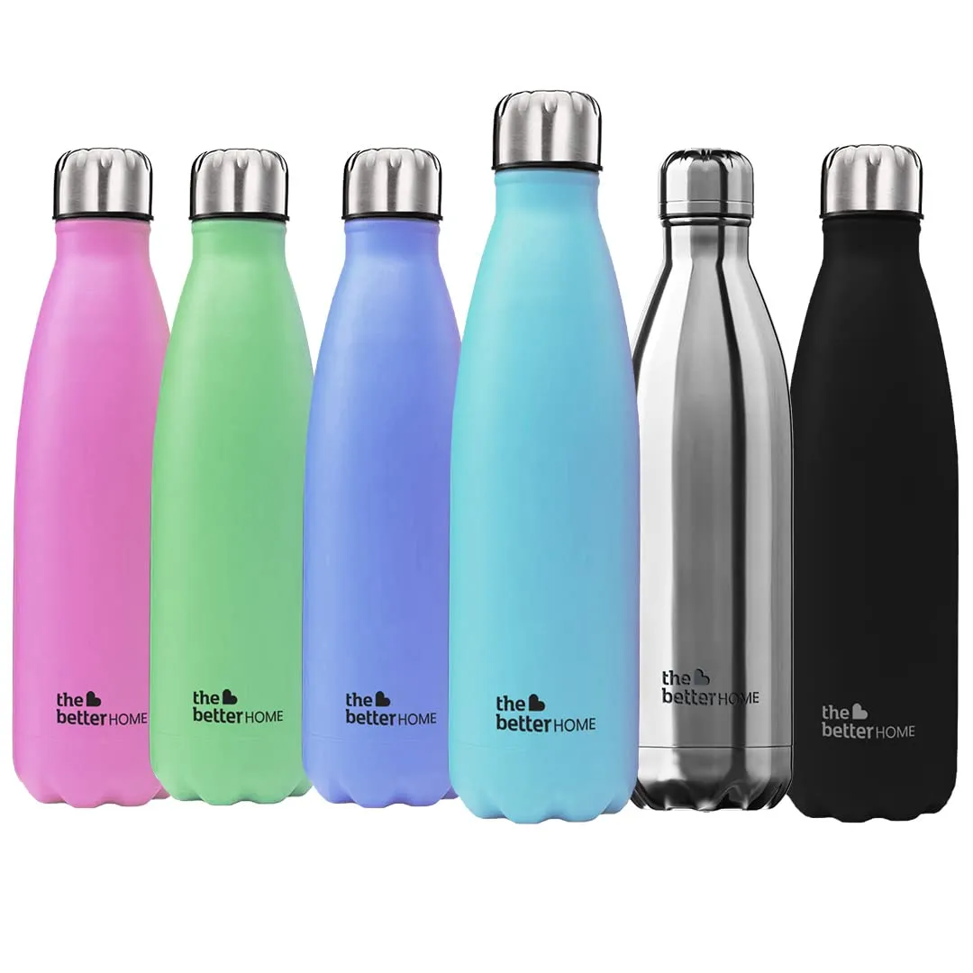 The Better Home 500 Stainless Steel Insulated Water Bottle 500ml | Thermos Flask 500ml | Hot and Cold Steel Water Bottle 500ml (Pack of 2, Blue)