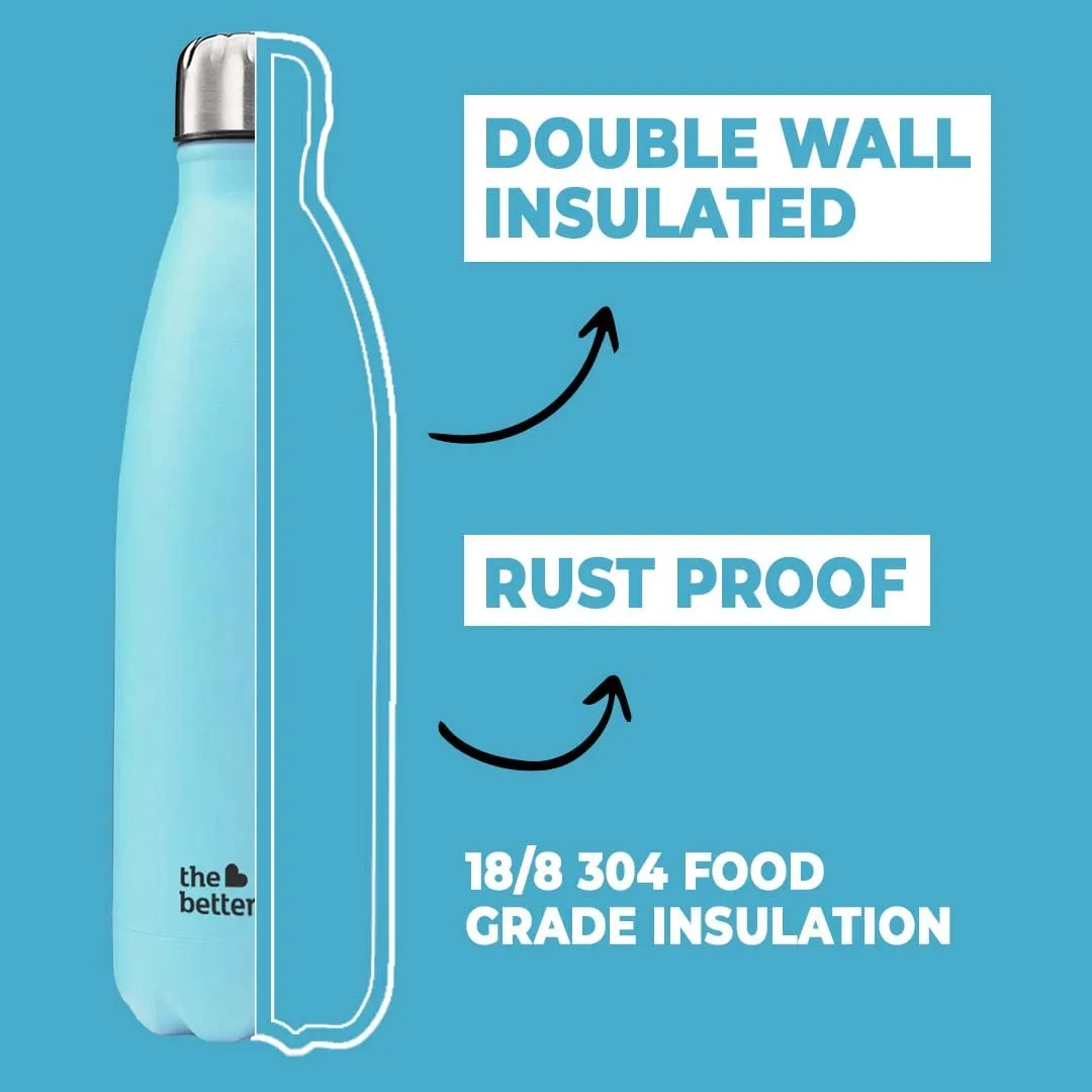 The Better Home 500 Stainless Steel Insulated Water Bottle 500ml | Thermos Flask 500ml | Hot and Cold Steel Water Bottle 500ml (Pack of 2, Blue)